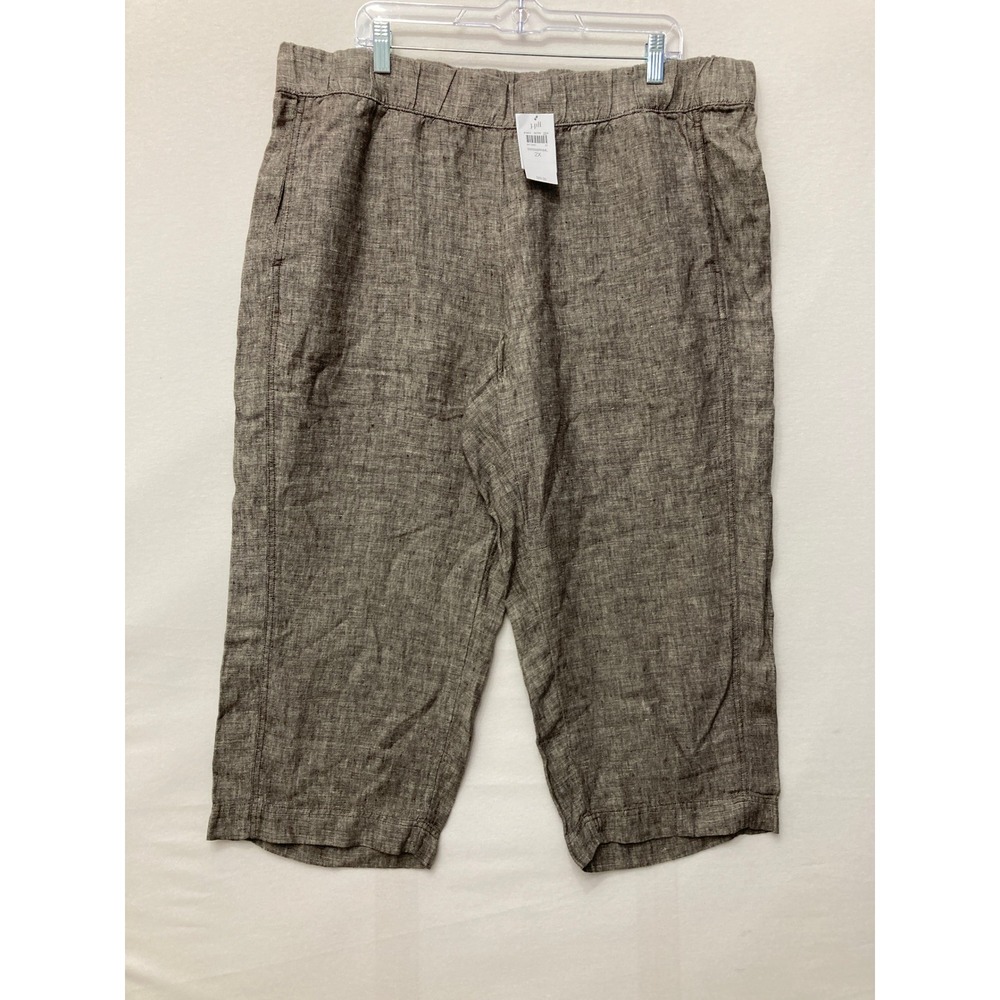 New J. Jill Pure Jill Linen Pants 2X Brown Cropped Elastic Waist Casual Vacation